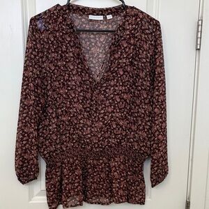 New York & Company Floral Blouse - Burgundy and Cream